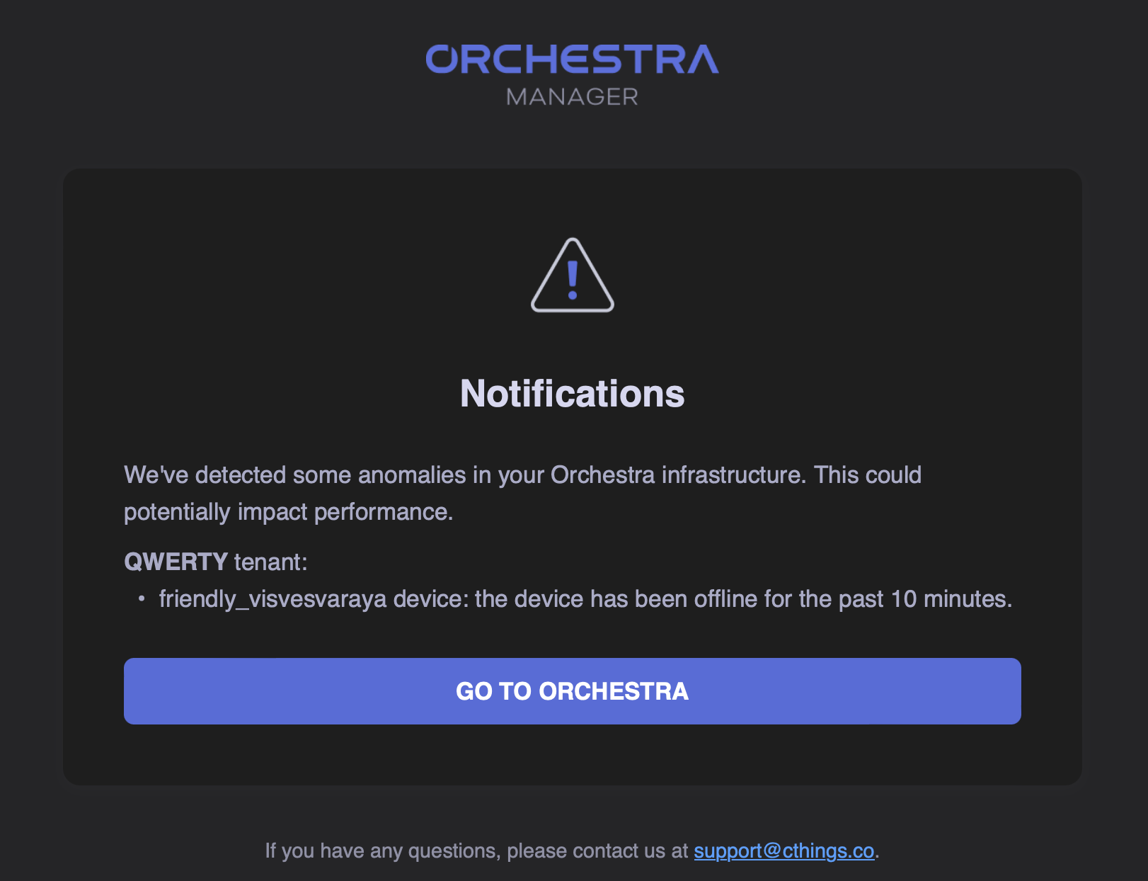Orchestra alerts email dark