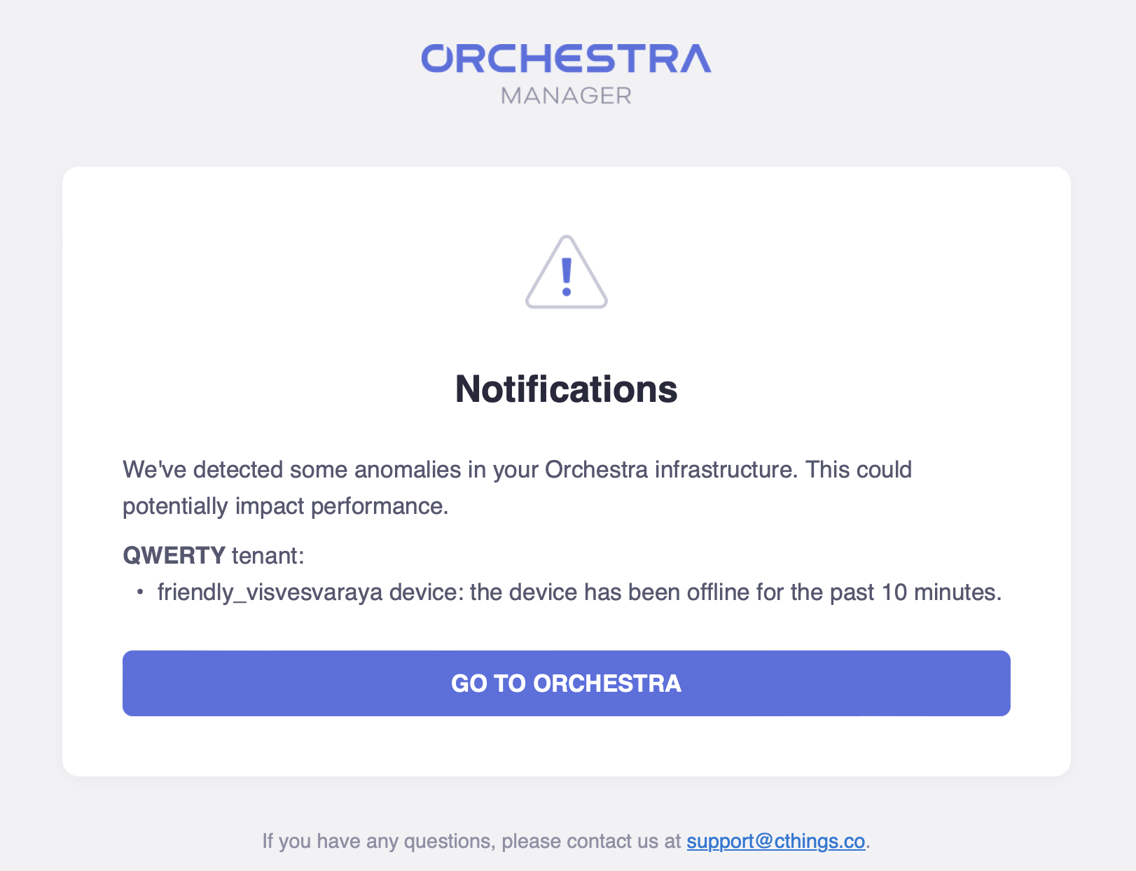 Orchestra alerts email light